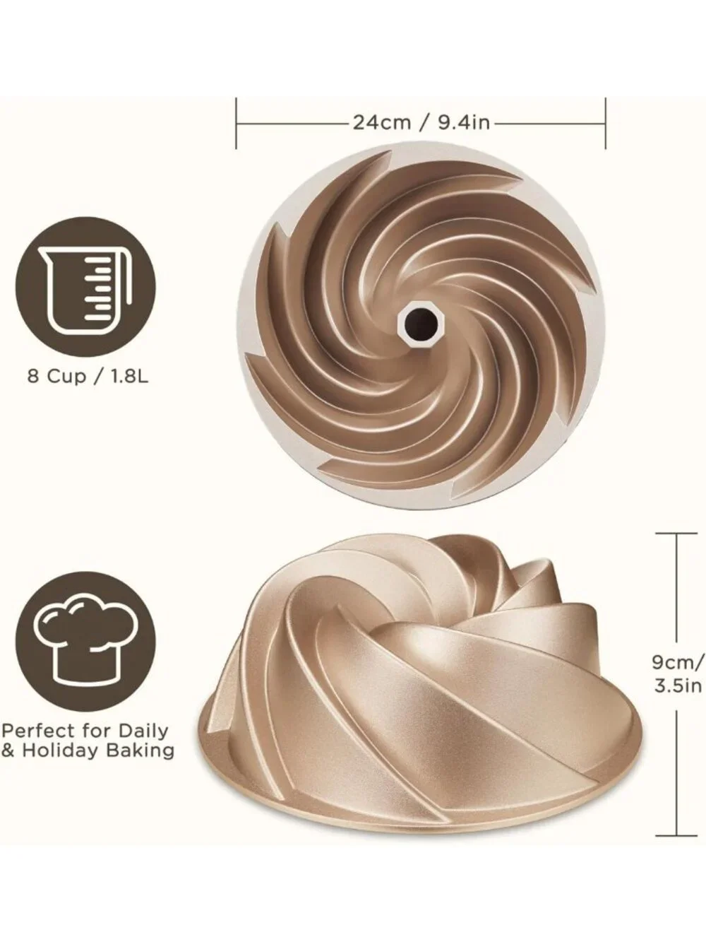 Non-Stick 9.5-Inch Heavy Duty Tube Pan - Durable Aluminum Baking Mold for Flan
